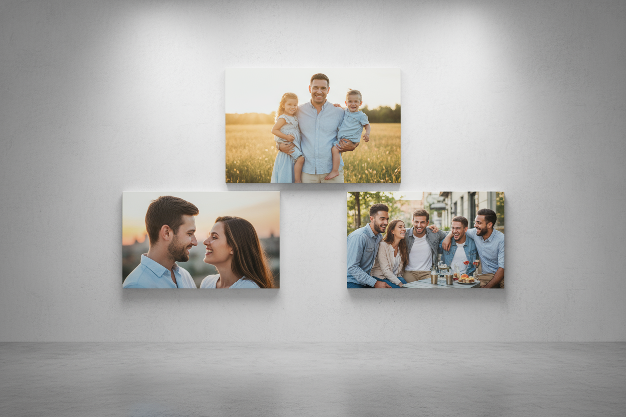 Create a image with 3x A3 Photo Canvas with people inside of canvas